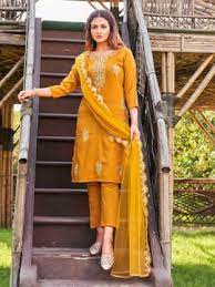 Kurta jaune moutarde avec Dupatta en maille